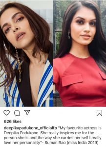 deepika padukone is favouriye says suman rao Miss India