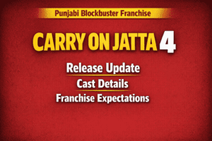 Carry On Jatta 4 text-based thumbnail showing release update, cast details and franchise expectations in bold typography on red background