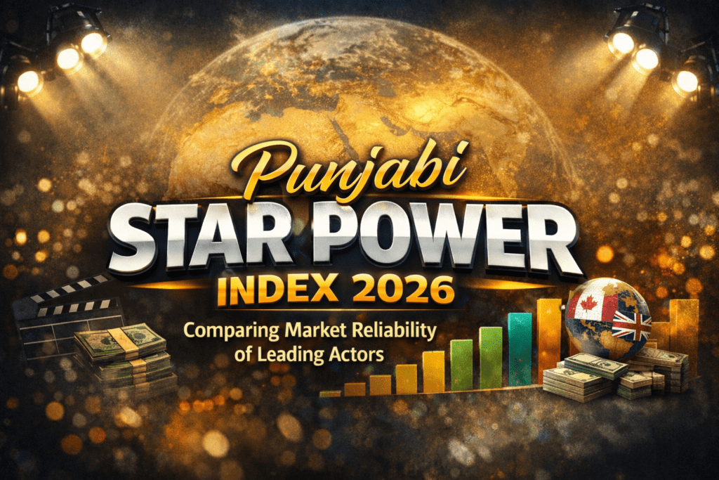 Punjabi Star Power Index 2026 thumbnail showing global market theme, bar growth chart, money stacks and overseas focus graphics.