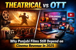 Text-based thumbnail illustrating theatrical vs OTT comparison for Punjabi films, highlighting why cinema revenue remains crucial in 2025 – trade analysis by PollywoodBoxOffice.com