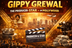 Gippy Grewal producer star Punjabi cinema trade analysis thumbnail with film reels, clapperboard and box office theme