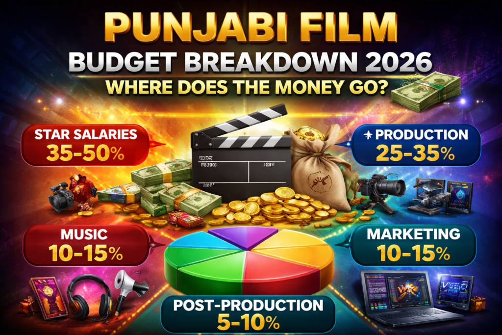 Punjabi film budget breakdown 2026 thumbnail showing cost distribution including star salaries, production, marketing, music and post production