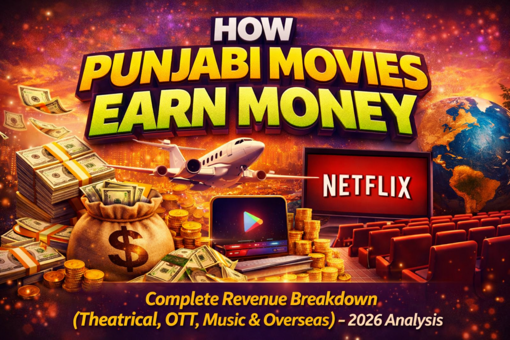 How Punjabi movies earn money thumbnail showing box office, OTT platforms, music revenue and overseas income sources
