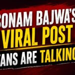 Illustration of a trending social media discussion with smartphone notifications, reaction icons, and digital engagement graphics representing online conversations surrounding Sonam Bajwa's viral post.
