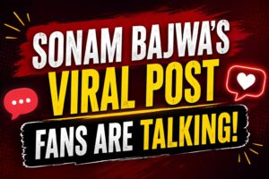 Illustration of a trending social media discussion with smartphone notifications, reaction icons, and digital engagement graphics representing online conversations surrounding Sonam Bajwa's viral post.