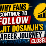 Illustration representing why fans continue to follow Diljit Dosanjh's career journey, featuring growth symbols, audience silhouettes, and a success-themed design.