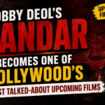 Alt Text: Cinematic thumbnail for Bobby Deol’s upcoming film Bandar featuring bold typography, a dark red-and-black background, and justice-themed graphics without any celebrity image.