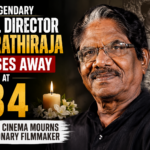 Tribute thumbnail featuring legendary Tamil filmmaker Bharathiraja with a memorial candle and text announcing his passing at the age of 84.