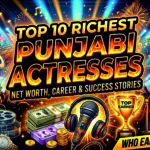 Top 10 richest Punjabi actresses in 2026 ranking list featuring glamour, film industry icons, and success-themed design representing wealth, fame, and Punjabi cinema industry growth