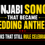 Punjabi Songs That Became Wedding Anthems thumbnail featuring a black background with bold yellow and white typography highlighting popular Punjabi wedding songs that continue to dominate celebrations.