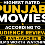 Black background thumbnail with bold white and yellow text reading "Highest Rated Punjabi Movies According to Audience Reviews – Fan-Favorite Films Worth Watching." The design features star icons and modern typography, with no celebrity or movie images.