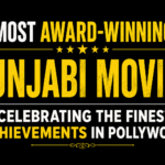 Black thumbnail featuring the text "Most Award-Winning Punjabi Movies: Celebrating the Finest Achievements in Pollywood" in bold yellow and white typography on a black background.