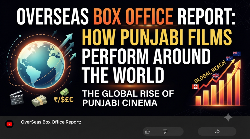 Overseas Box Office Report thumbnail with bold yellow and white text on a black background highlighting the worldwide performance of Punjabi films.