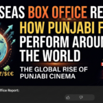 Overseas Box Office Report thumbnail with bold yellow and white text on a black background highlighting the worldwide performance of Punjabi films.