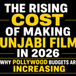 The Rising Cost of Making Punjabi Films in 2026 with bold white and yellow text on a black background, highlighting increasing Pollywood production budgets.