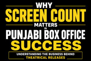 Why Screen Count Matters in Punjabi Box Office Success: Understanding the Business Behind Theatrical Releases text-only thumbnail with bold white and yellow typography on a solid black background, highlighting the importance of screen count in Punjabi film box office performance.
