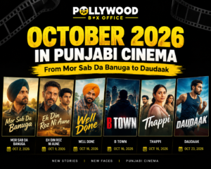 October 2026 Punjabi cinema release calendar featuring Mor Sab Da Banuga, Eh Din Roz Ni Aune, Thappi and Daudaak